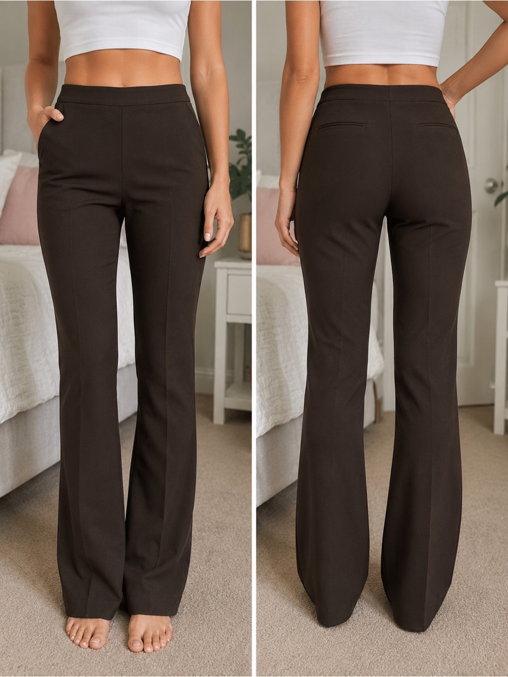 Zara Dark Brown High-Rise Flared Pants
